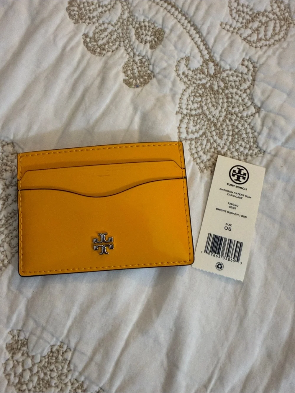 Tory Burch Yellow Patent Leather Card Case with Logo